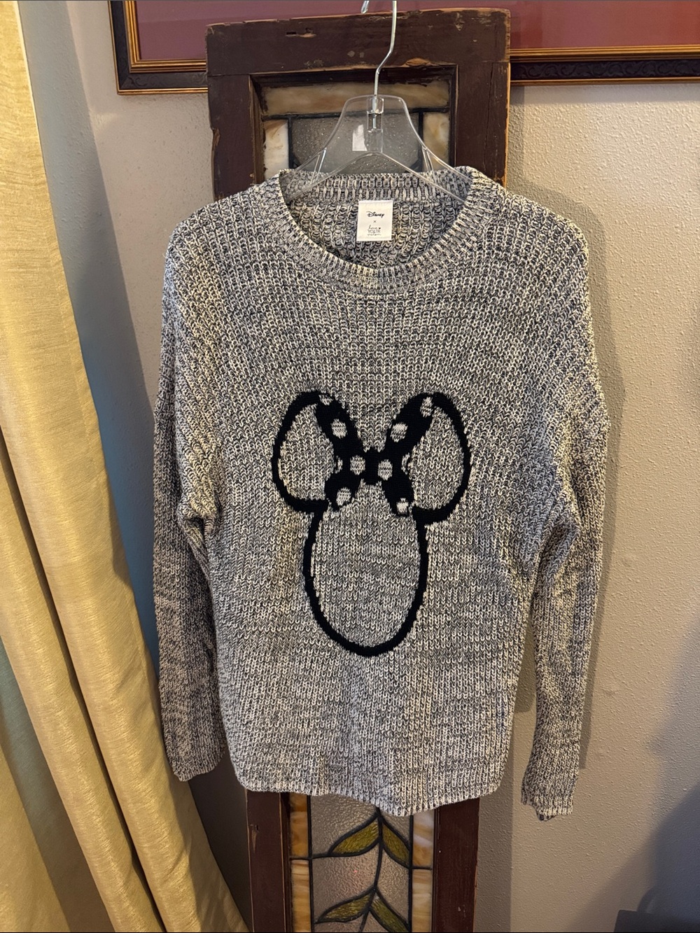 Disney x Love your Melon Gray Crewneck Sweater with Black Minnie Mouse Outline